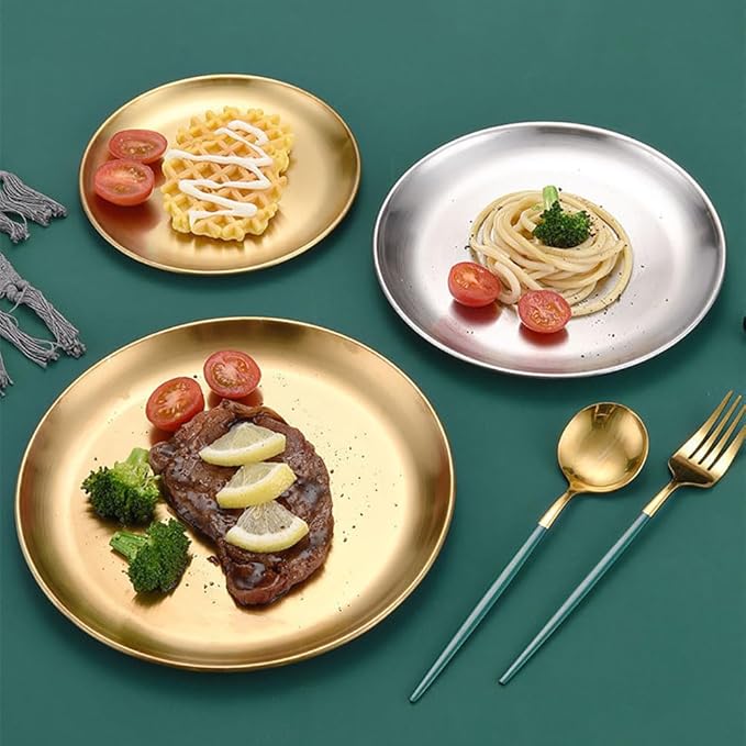 6 Pcs 5.5 Inch Round Trinket Tray Metal Serving Trays Towel Storage Dish Plate Tea Fruit Trays Cosmetics Jewelry Plate Small Decorative Storage Tray Silver