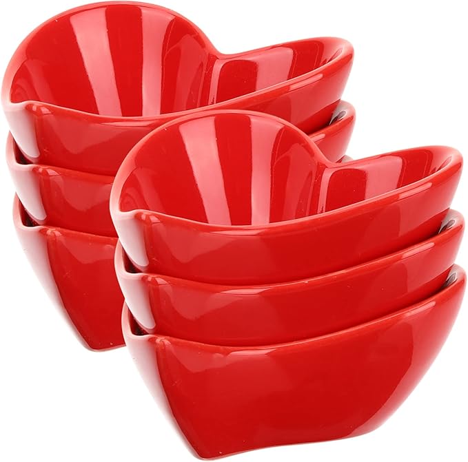 Alipis Heart Dipping Sauce Bowls 6Pcs Red Love Heart Shaped Ceramic Side Dish Bowl Appetizer Plates for Wedding Mothers Day Party
