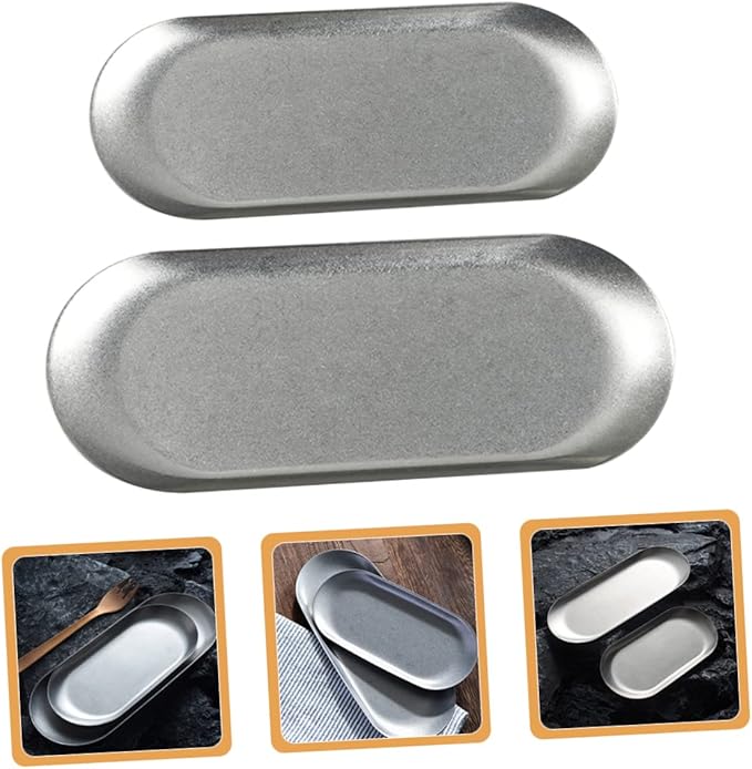 304 Stainless Steel Dinner Plate Set Silver Trays for Serving Chip Dip Serving Platter Vintage Plates for Eating