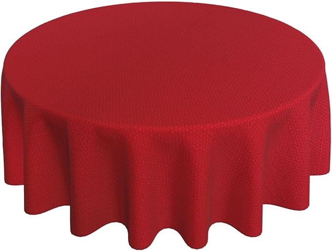 Round Christmas Tablecloth Spill Proof Wrinkle Free Washable Textured Fabric Table Cloth, Faux Linen Table Cover for Xmas, Holiday, Winter, Party, Banquet, Indoor, Outdoor (70 Inch Round, Red)