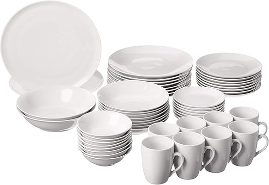 Plate and Bowl Set Porcelain Kitchen Dinnerware Set Ceramic tableware 10 Dinnerware Set,Service for 8,White,