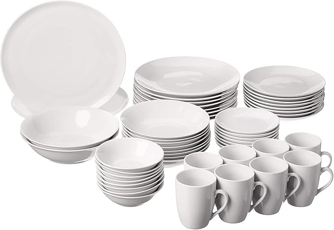 Plate and Bowl Set Porcelain Kitchen Dinnerware Set Ceramic Tableware 10 Dinnerware Set,Service for 8,White,