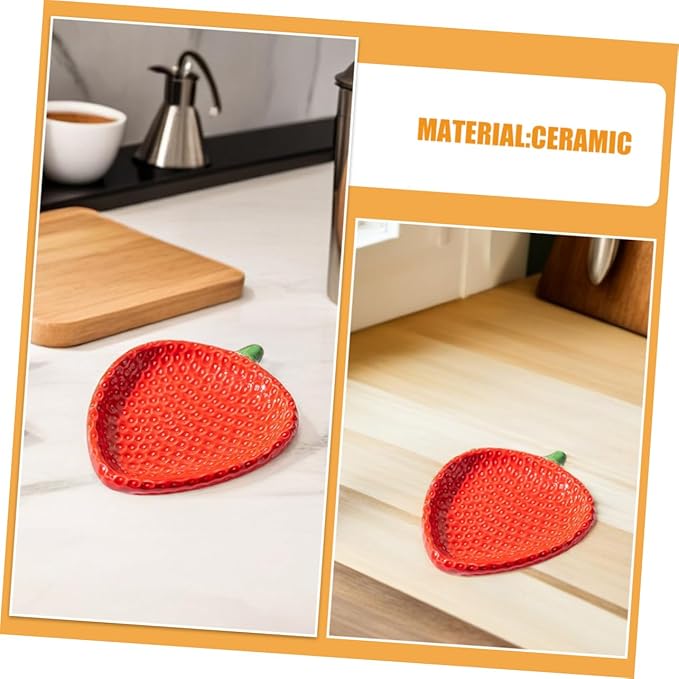 Unomor Strawberry Shaped Ceramic Plate Artistic Snack Platter for Sushi Pastry and Appetizers Compact Porcelain Tray for Home and Outdoor Dining Easy to Clean and Stylish Design