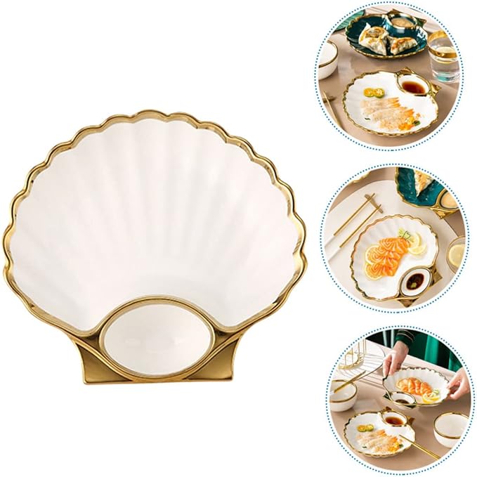 1pc Ceramic Dumpling Serving Plate Sauce Creative Shell-shaped Design for Appetizers Sushi and Snacks Easy to Clean and Versatile Dipping Dish Pure White