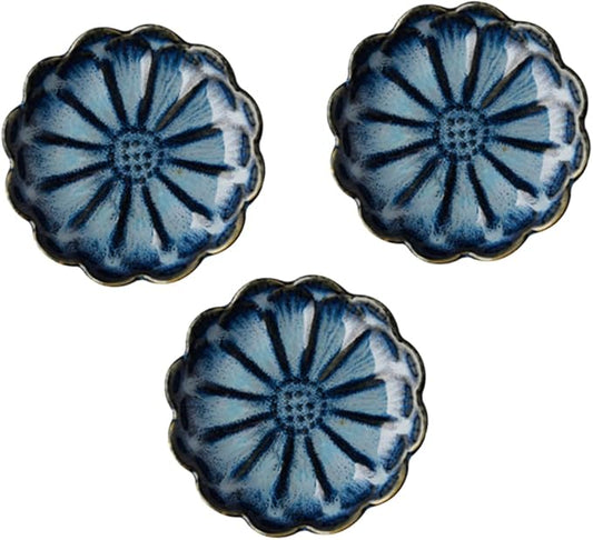 Veemoon Sunflower Shaped Seasoning Plates Dish Bowl Set of 3 Japanese Ceramic Plate for Dipping