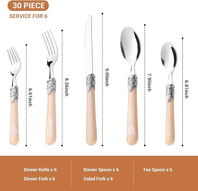 Serving Sets, 30-Piece Flatware Cutlery Set, Durable Stainless Steel Serving Utensils Set Including Dinner Forks, Knives, Spoons With Classic Handle For Steak, Salad, Soup, Tea (Set of 5)