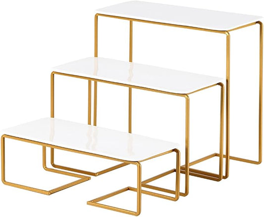 12 Inch 3 Tier Serving Stand Polypropylene Serving Platter Tier Serving Trays with Collapsible Sturdier Rack, Serving Dishes and Platters for Thanksgiving, Christmas, Entertaining, Gold,