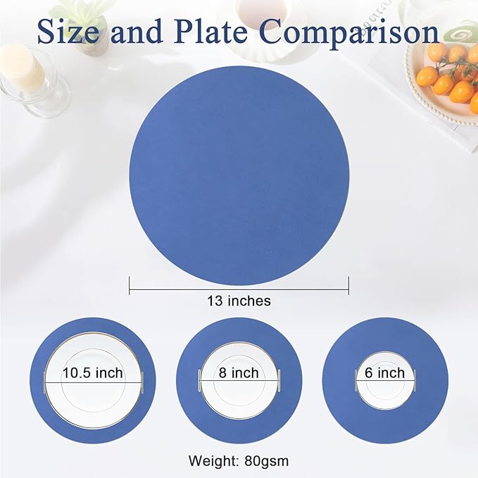 SHACOS 100 pcs Round Paper Placemats Disposable 13 inch Colored Paper Decorative Place Mats for Wedding Birthday Party Bridal Baby Shower Table Decoration, Blue