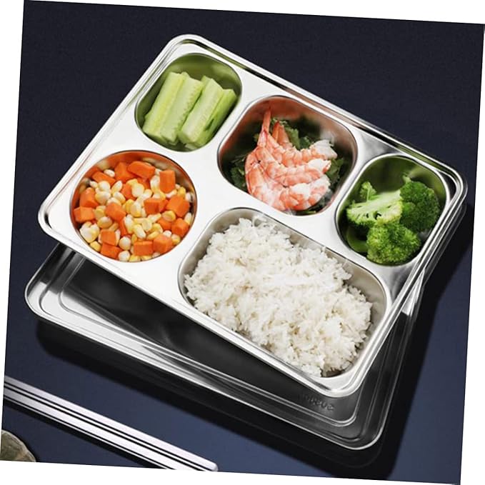 Zerodeko 3pcs Stainless Steel Divided Dinner Plate for Adults Cafeteria Tray Serving Platter Lunch Tray