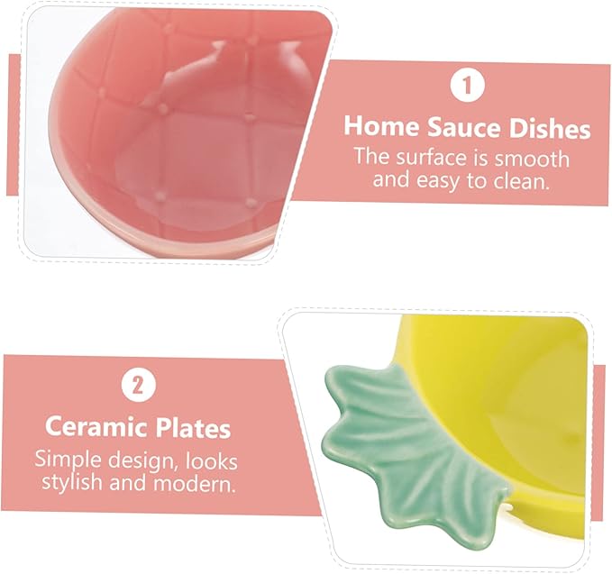 Cabilock 2pcs Pineapple Shape Ceramic Dish Creative Appetizer Dessert Plates for Sauces Condiments and Seasonings Stylish Home Tableware Yellow Pink Random