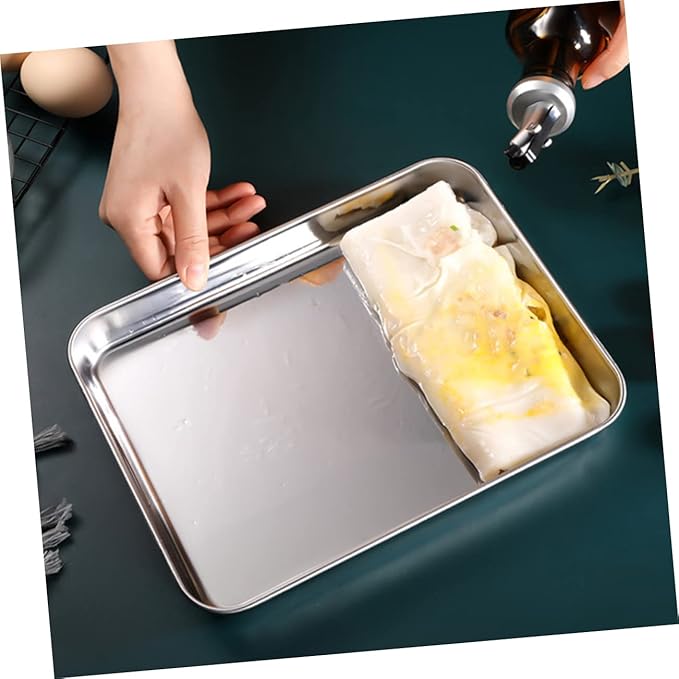 2Pcs Square Stainless Steel Steamer Trays Deep Multi-Functional Kitchen Food Plates for Barbecue and Cooking Non-Stick Easy to Clean Suitable for Parties and Home Use