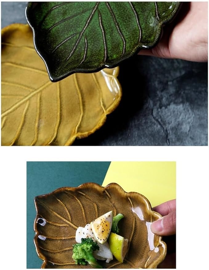 FAREWELL Dipping Bowls Snack Plate Appetizer Ceramic Plate Unique Condiment Plate Snack Plate Leaf-Shaped Small Plate Fruit Dessert Plate 5pc Appetizer Bowls (Color : C)