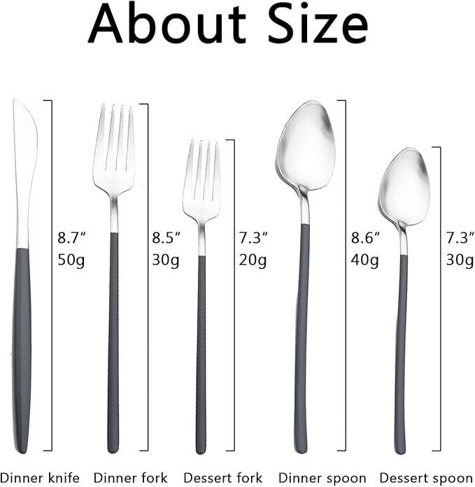 JASHII Slim Handle Silverware Set 20 Pieces, 304 Stainless Steel Colorful Flatware Set, Titanium Plating Cutlery Set, Utensil Sets for Home Dinner Service for 4, Dishwasher Safe - Dark Grey&Silver