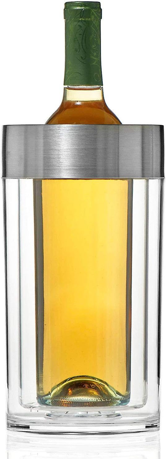 Wine Enthusiast Double Wall Iceless Wine Bottle Chiller – Premium Thermal Insulated Single Bottle Bucket for Tabletop Cooling