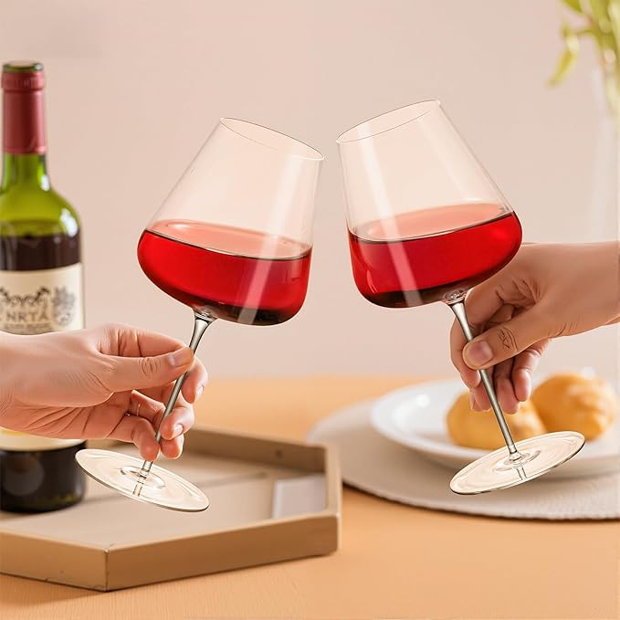 KAMMAK Wine Glasses Set of 2, 32.12 oz Hand Blown Crystal Bordeaux Wine Glasses, Thin Rim & Long Stem, Perfect for Red & White, Daily Use, Wedding or Birthday Gift with Gift Box, 2G-7