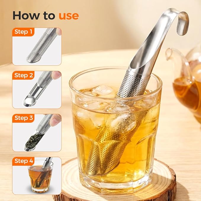Kruggo Stainless Steel Tea Strainer, 2026 Upgrade Fine Holes Tea Diffuserfor Loose Tea Leaf, with Hanging Hook Handle, Tea Strainer for Office, Home, Travel (3PCS)