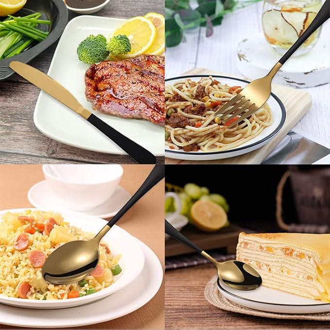 Stainless Steel Flatware serving set,Home Kitchen Eating Tableware Set,Dishwasher Safe,For Home Kitchen Restaurant Hote 24-piece Stainless Steel Cutlery Set Home Restaurant Steak Knife Fork Spoon Set(