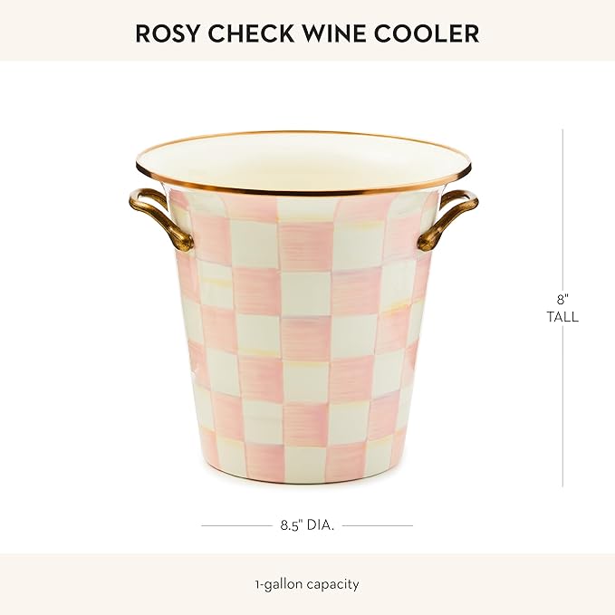 MACKENZIE-CHILDS Wine Cooler, Champagne and Wine Bucket, Ice Bucket, Pink-and-White Rosy Check