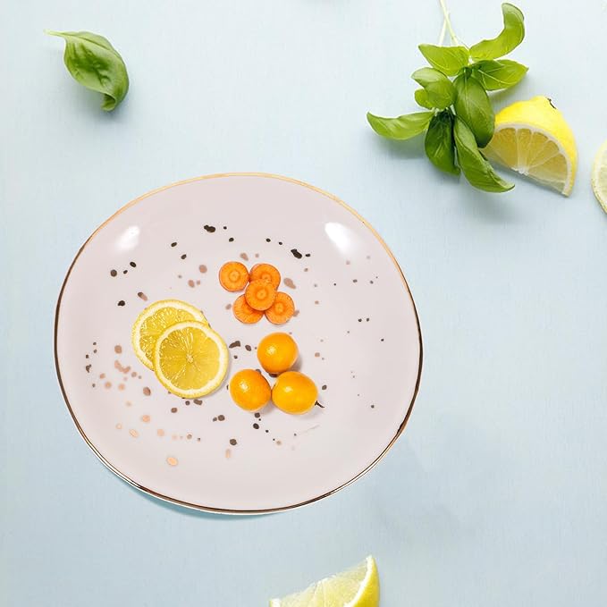 VALICLUD Ceramic round Plate Nordic Style Speckled Irregular Design Steak Plate Sandwich Food Dish for Household Dessert Serving