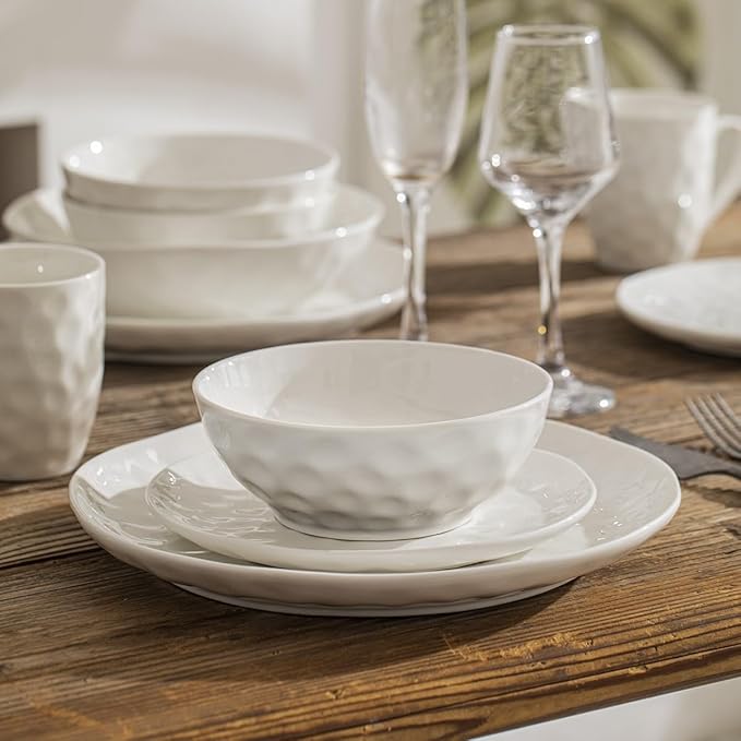 HOMBENE Large Dinnerware Set 16 Piece Service for 4, Plates and Bowls Sets, High-fired at 2372°F, for Dessert Salad and Pasta, Dishes Set w/Cereal Bowls