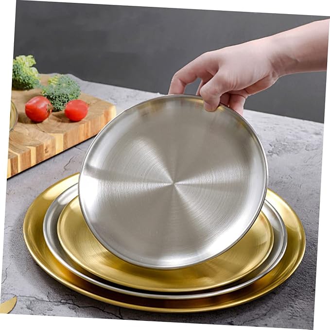 ABOOFAN 1Pc Stainless Steel Thickened Round Tray for Food Serving Matte Finish Versatile Grill Plate for Fruits Cakes and Appetizers for Home Kitchen Restaurants and Cafes