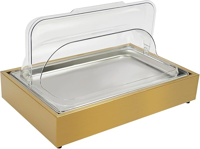 Ice Food Serving Display Tray, 6L/1.59Gal Stainless Steel Buffet Cold Serving Cooler Platter, Cooling Food Dishes Display Plate Case with Clear Cover for Salad, Fruit, Dessert