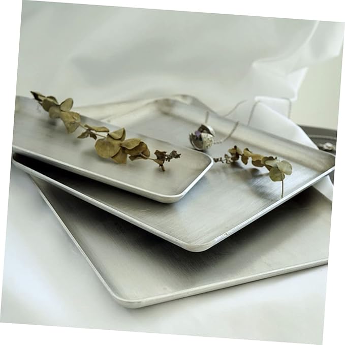 BESTYASH Aluminum Serving Tray Silver Rustic Storage Plate Practical Utility Snack Platter for Home Vintage Industrial Style Small Organizer
