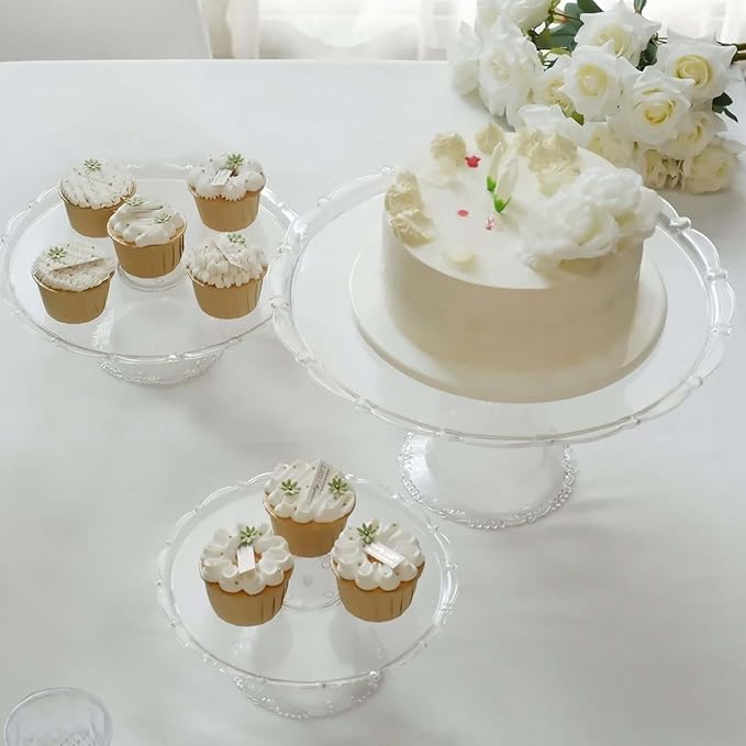 Efavormart Set of 3 | Clear Plastic Stackable Cupcake Pedestal Display Stands, Dessert Cake Display Holders - 9", 11", 15"