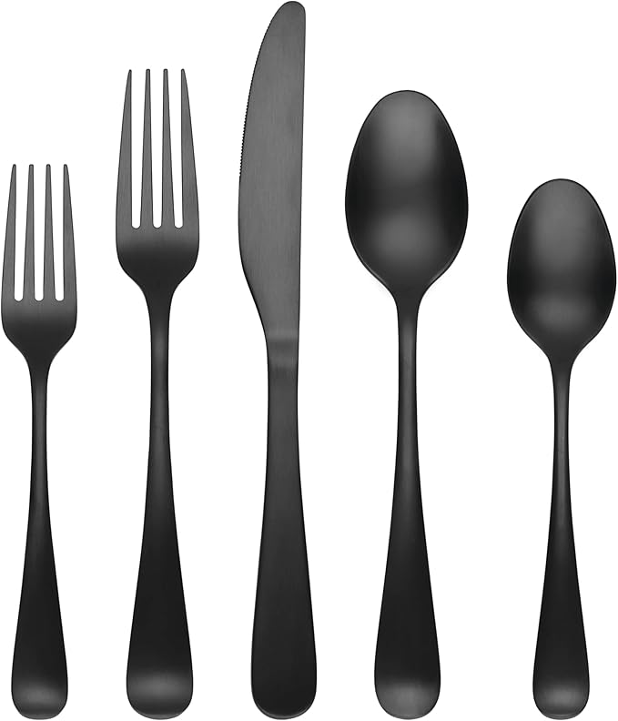 Cambridge 505945CKW13DS Rhiannon Black Satin 45-Piece Flatware Set