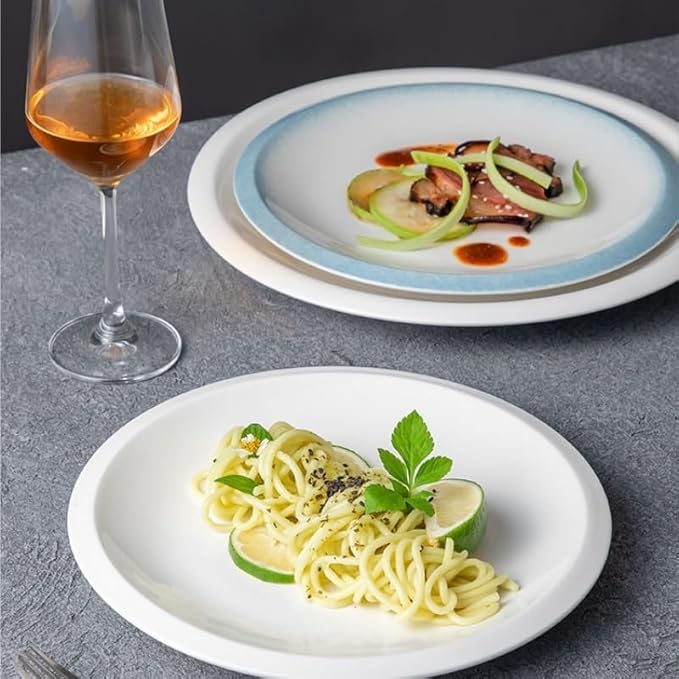 Modern Large Dinner Plates Western Food Plate Shallow Plate Simple Ceramic Household Underglaze Color Plate French Round Plate Dish Plate Commercial Hotel Restaurant Tableware Stackable Dinner Plates