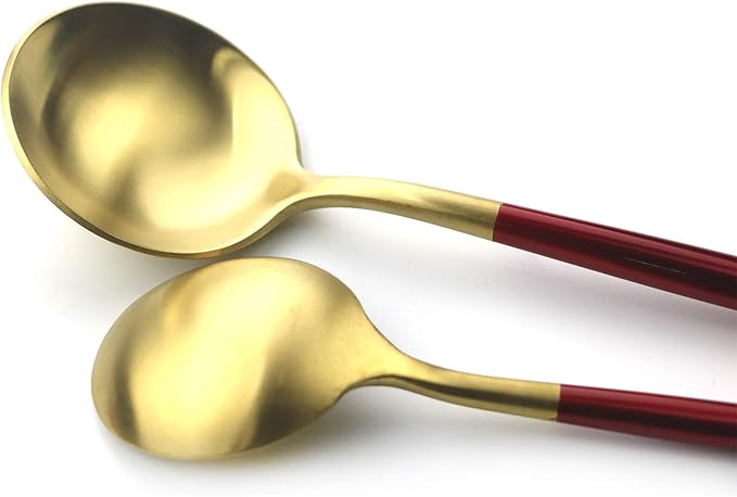 Gugrida 5 Pieces Matte Gold Red Handle 18/10 Stainless Steel Silverware Set, Flatware Set Cutlery Set, Utensils Set for Home Restaurant, Dishwasher Safe (Red Gold)