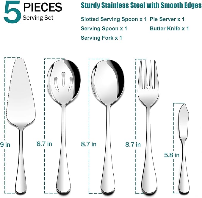 Vesteel 45 Pieces Silverware Set with Serving Utensils, Stainless Steel Modern Flatware Cutlery Set for 8, Eating Utensils Tableware Include Forks Knives Spoons, Mirror Polished & Dishwasher Safe