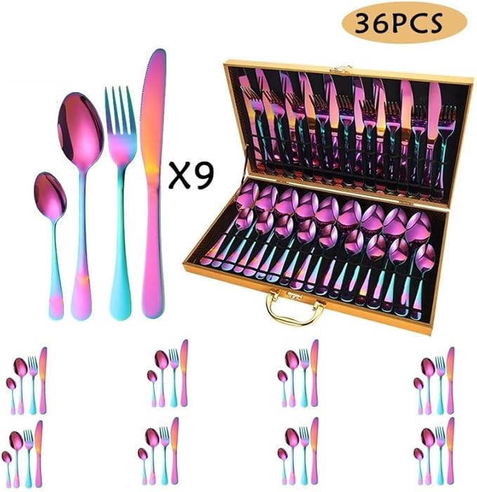 Stainless Steel Flatware Serving Set,Home Kitchen Eating Tableware Set,Dishwasher Safe,for Home Kitchen Restaurant Hote 36-Piece Stainless Steel Knife, Fork and Spoon Steak Knife, Fork and Spoon Gift