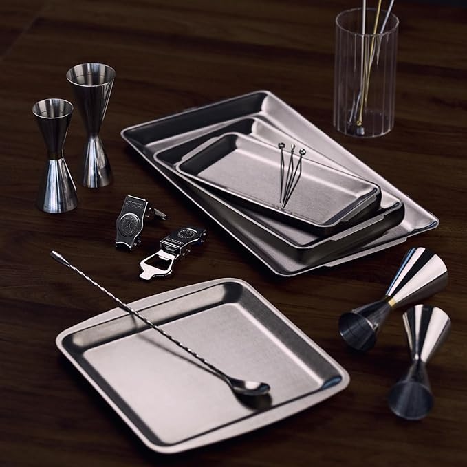 SUS304 Stainless Steel Serving Platters, Rectangle Metal Dinner Plate with Handles, Decorative Tray, Lightweight, Cheese Board, Oven Safe (8.66 x 4.33 inches)