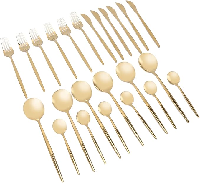 24Pcs Gold Silverware Set,Flatware Serving Sets Knife Fork Spoon Rustproof Stainless Steel Cutlery for Home Party Wedding Banquets