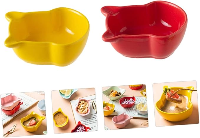 4 Pcs Ceramic Saucer Dish Food Tray Saucers Bowl Appetizer Plates Ceramic Dip Bowls Dipping Sauce Dish Bear Shaped Saucer Dish Seasoning Dipping Dish Tableware Ceramics Red Sushi