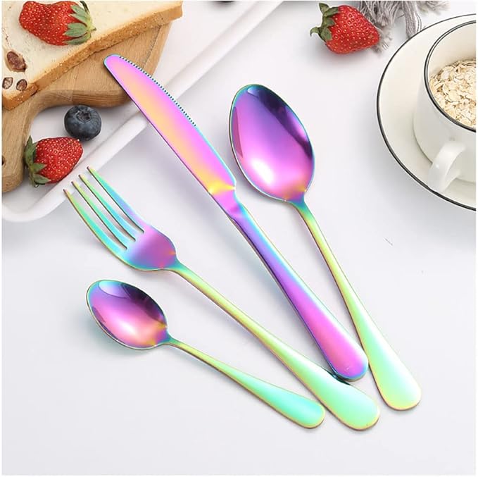 Gift Box 24pcs Set Cutlery Dinnerware 410 Stainless Steel Flatware Set Tableware Suit Dinner Spoon Fork Knife Flatware Serving Sets (Gold + White)