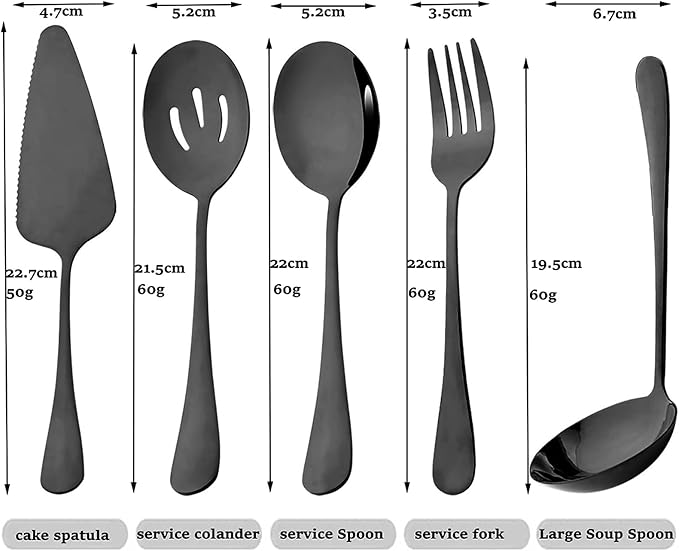 35-Piece Black Silverware Set For 6, Premium Stainless Steel Cutlery Serving Utensils, Modren & Classic Tableware For Home Kitchen Restaurant Party, Mirror Finish, Dishwasher Safe
