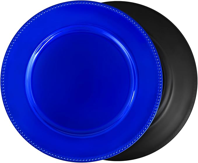 24 Pcs Royal Blue Charger Plates Bulk, 13" Round Beaded Plate Chargers for Dinner Plates, Decorative Dinner Chargers Plastic Table Chargers for Wedding Party Baby Shower Event Decoration (Royal Blue)