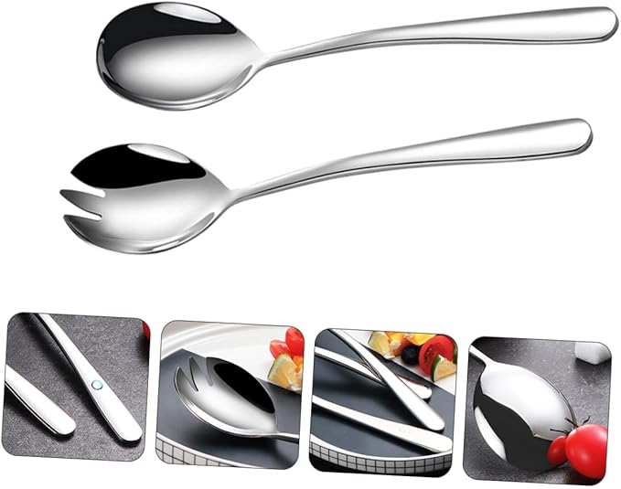 BESTonZON 3 sets Utensils Dinner Serving Flatware Tool Spoons Steel Stainless Pasta Dessert Buffet Banquet Fork Gadgets Kitchen Party Servers Fruit and for Silver Spoon Salad Metal