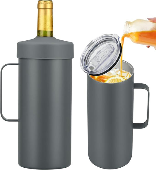 2 IN 1 Wine Chiller Single Bottle and Travel Tumbler, 42oz Stainless Steel Iceless Cooler Wine Bottle, Insulated Mug with Lid, Keep Wine Cold up to 6 Hours Fits Most Wine Bottles Gift for Wine Lovers