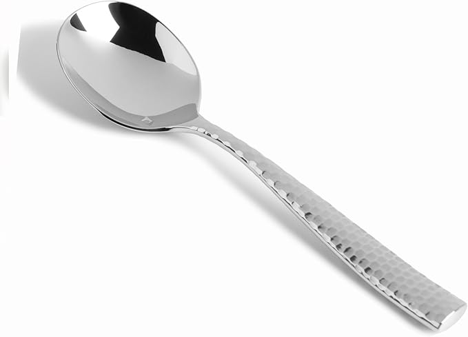 Fortessa Lucca Faceted 18/10 Stainless Steel Flatware Bouillon Spoon, Set of 12