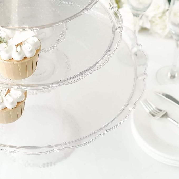 Efavormart Set of 3 | Clear Plastic Stackable Cupcake Pedestal Display Stands, Dessert Cake Display Holders - 9", 11", 15"