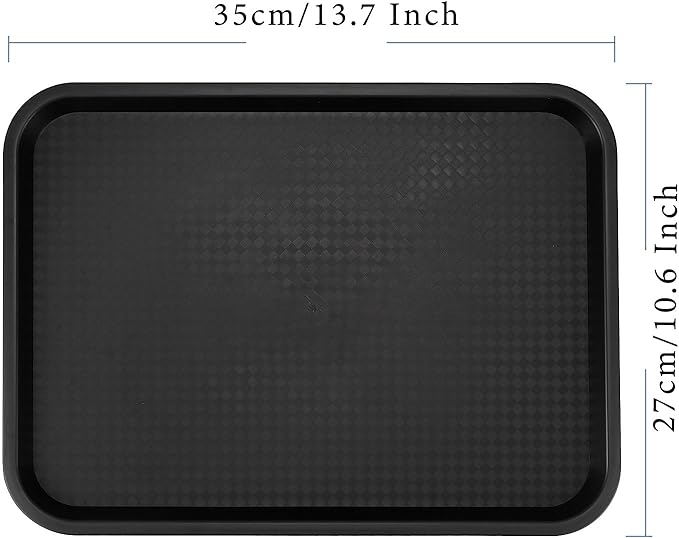 10 Pack Black Plastic Fast Food Tray, 14 x 10 Inch Plastic Cafeteria Trays with Textured Surface, Rectangular Fast Food Serving Trays for Serving and Carrying Food in Restaurant Cafeteria