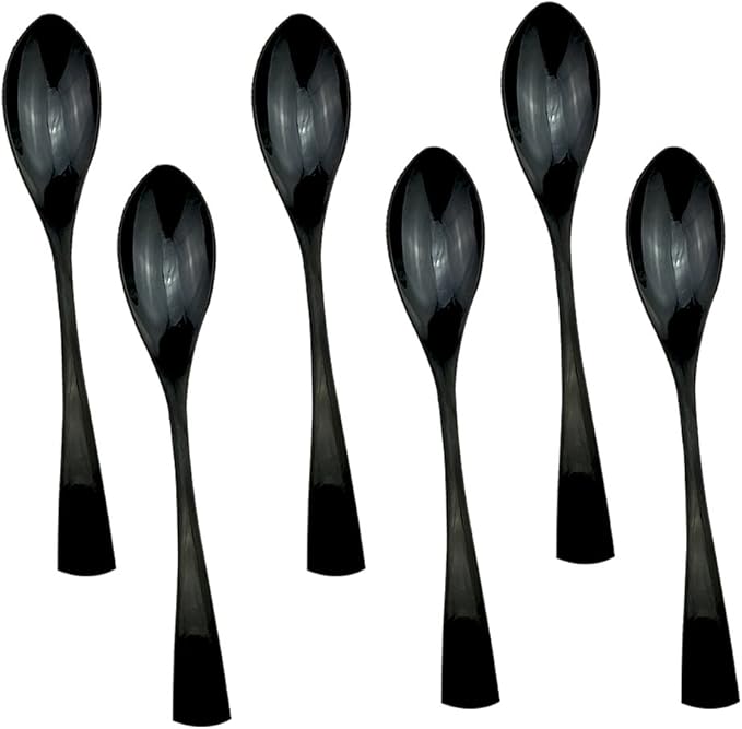 Mirror Polishing Black 18/10 Stainless Steel, Single Serving Flatware Silverware cutlery utensils Set,set of 6 Dessert Spoon