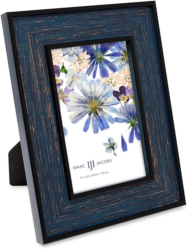 Isaac Jacobs 4x6 Navy w/Gold (Vertical & Horizontal) Double Border Picture Frame w/Black Fabric Easel, Wall-Mountable, Made for Tabletop & Gallery, Home or Office (4x6, Navy W/Gold)