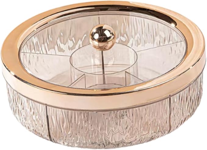 Divided Serving Tray with Transparent Lid Rotating Snack Tray Appetizer Platter Divided Dessert Dish Suitable for Living Room Gatherings GIF, Rose Golden Ball