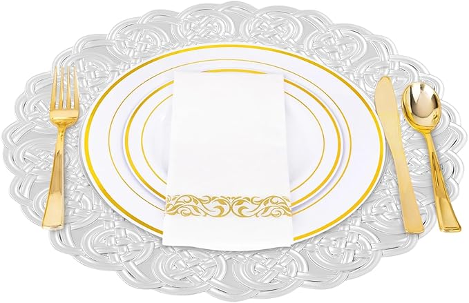 Sliver Plastic Charger Plates Set of 100, 13” Reusable Party Chargers for Dinner Plates, Elegant Round Service Plate Chargers Bulk Decorative for Wedding, Catering Table Decor