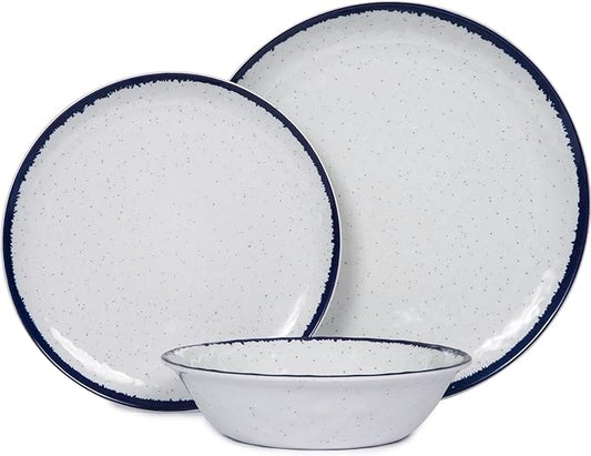 12-Piece Melamine Dinnerware Set for 4 - Retro Speckled Pattern Plates & Bowls, Lightweight & Scratch Resistant, Indoor/Outdoor Use