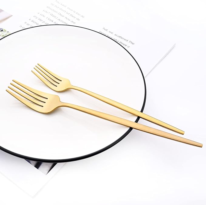 30Pcs Gold Simplicity Mirror Finished Cutlery Set, 18/0 Stainless Steel Daily Use Silverware Kitchen Home Restaurant Party Dessert Flatware Set Include Knife/Fork/Spoon, Service For 6